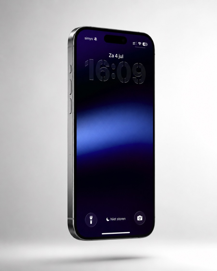 iPhone lock screen with a dark blue gradient wallpaper